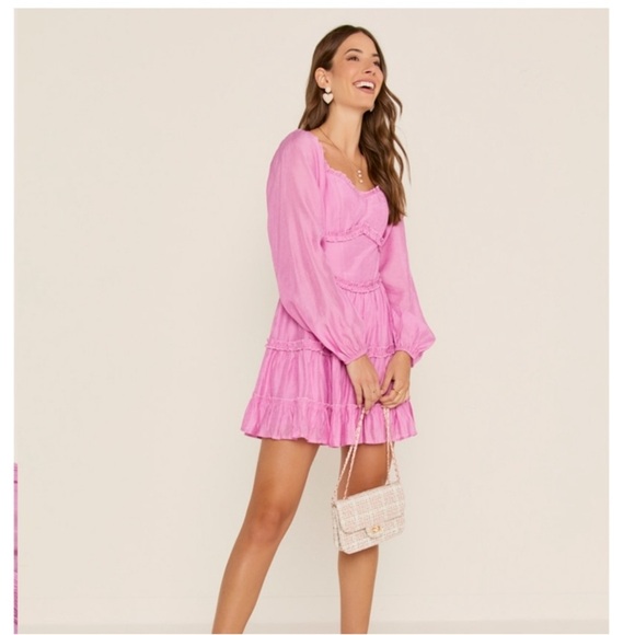 Francesca’s Cottagecore Vickie Long Sleeve Ruffle Tiered Mini Dress NWT LARGE - Picture 1 of 6